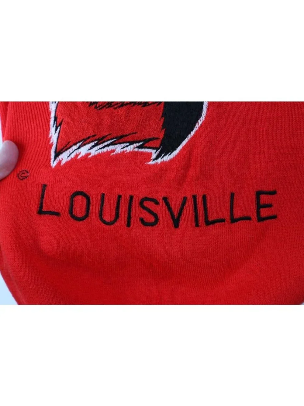 Vintage 70s Womens Size Small University of Louisville Knit V-Neck Sweater Red